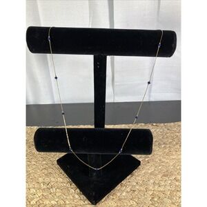 Vintage 30" MONET Gold-tone Blue Beaded Chain Long Timeless Necklace